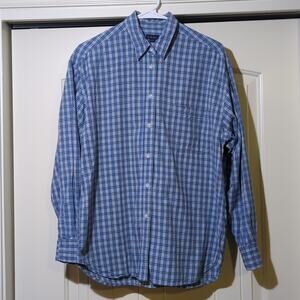 BKLE Blue Plaid 100% Cotton Button Down Shirt Men's Size L